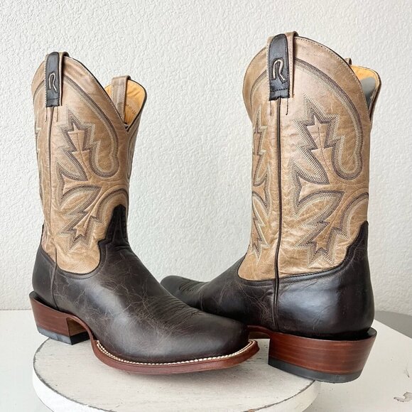 Rod Patrick Mens Cowboy Boots 12.5A Antique Mocha Bison Brown Western Blunt Toe - Picture 1 of 12